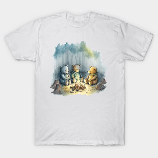 Teddy Bears Camping Watercolor T-Shirt by peachycrossing